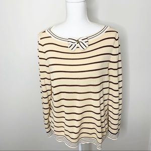 ST. JOHN knit long sleeve bow striped top